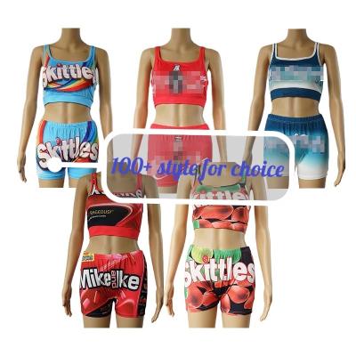 China Style 100+ QUICK DRY Custom Designer Two Piece Short Set Wholesale 2 Piece Booty Crop Snack Top Sport Shorts Fitness Yoga Gym Biker Wear for sale