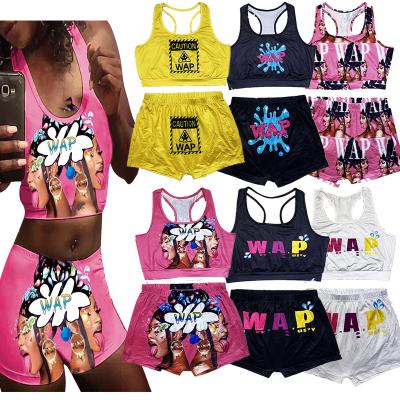 China 2021 Viable Lowest Wholesale Price Biker Sets Style Digital Printing Candy Hot Snack Shorts Set Two Piece for sale