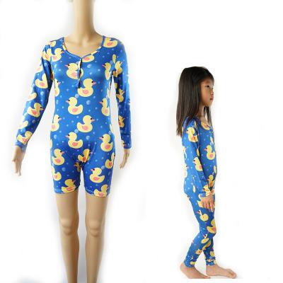 China Mommy and Me Mommy and Me Adult Home Wear Lounge Overalls Pajamas Wholesale QUICK DRY Sleepwear Romper Duck Print Yellow for sale