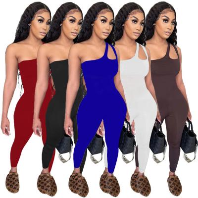 China Anti-wrinkle 5 color ready to ship casual women's rompers one shoulder fit slim jumpsuit one piece jumpsuit for sale