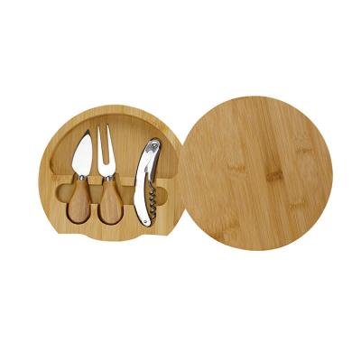 China Sustainable Hot Sale Custom Logo Eco - Friendly Cheese Round Bamboo Board With Knife Sets for sale