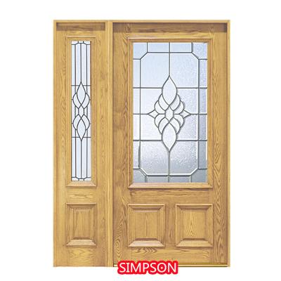 China Waterproof teak wood main door designs double door with classic glass wood door for sale