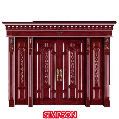 China Waterproof Indoor Uneven Double Door Design Front Entry Double Door Solid Teak Wood for sale