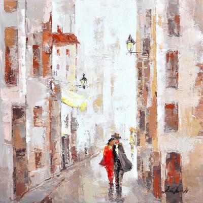 China Abstract Modern Home Wall Decoration Handmade Abstract Lovers In The Street Canvas Art Oil Painting for sale