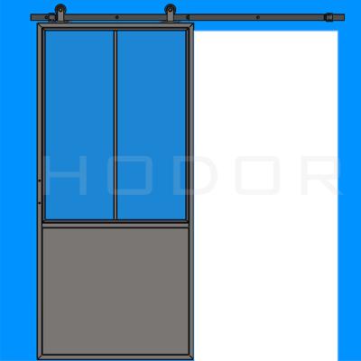 China Decoration HODOR SG16 Iron Glass Door With 2 Grids 1 Steel Glass Board Sliding for sale