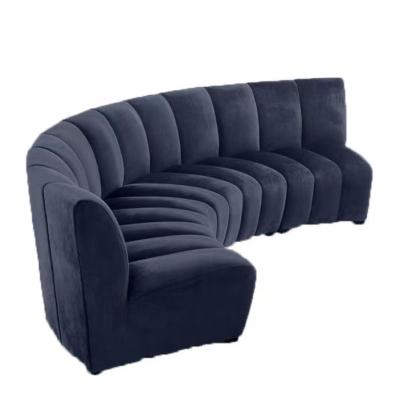 China Modern Living Room Navy Blue Velvet Sofa Hotel Lobby Curve Arc Velvet Sofa for sale