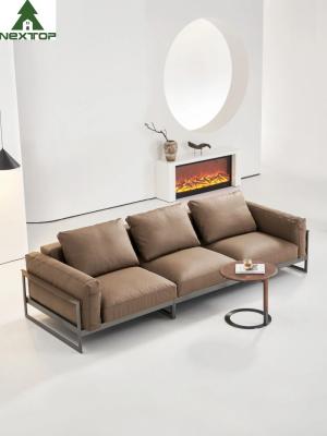 China Wohnzimmer-Ledersofa, braunes Sofa, 3-Sitzer, weiches Liegesofa, Metallrahmen zu verkaufen