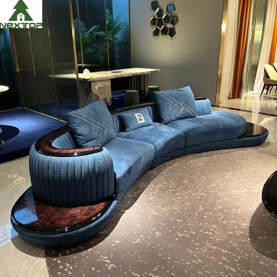 China High-End de Zitkamerblue velvet Gebogen Banken van Woonkamersofa set furniture hotel lobby Te koop