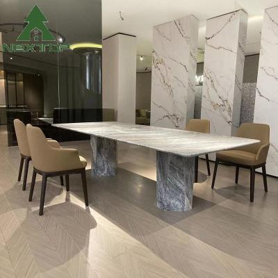 China OEM Dining Room Furniture For 8-12 Full Marble Rectangular Dining Table Set Te koop