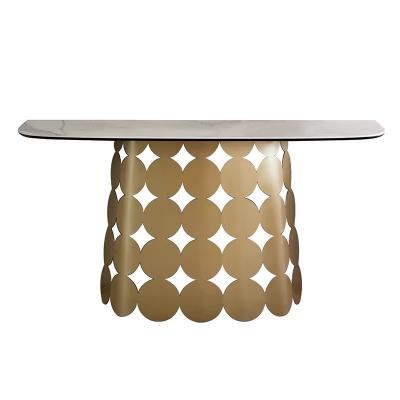 China Luxury Hotel High-end Stainless Steel Marble Gold Entrance Table for sale