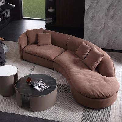 China Hotel Simple Frosted Velvet Fabric Sofa Curved Corner Living Room Sofa for sale