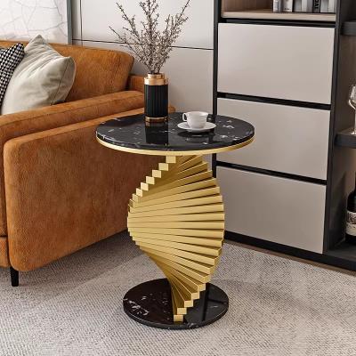 China Black Gold Marble Coffee Table Casual Metal Side Table Hotel Office Use for sale