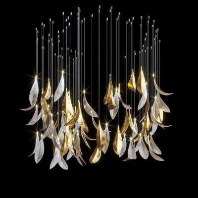 China Metal Leaf Shaped Custom Lighting Hotel Lobby Main Chandelier Staircase Lights for sale