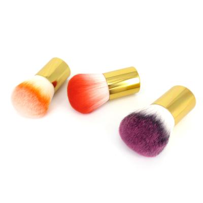 China Simple Smudge Brush Round Shape Gold Powder Kabuki Makeup Brush Up Ultra Soft Fiber Pink Blusher Powder Cosmetic Brush Up Ladies Metal Luxury OEM for sale