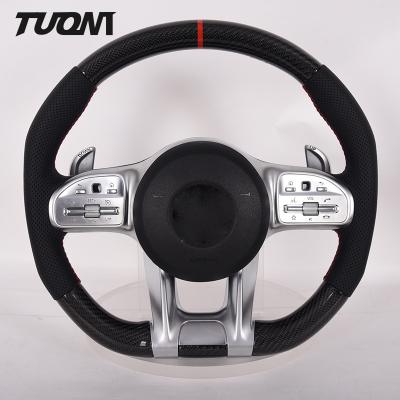 China Alcantara Carbon Fiber Mercedes Benz Steering Wheel 35cm Custom Shape Red Stripe for sale