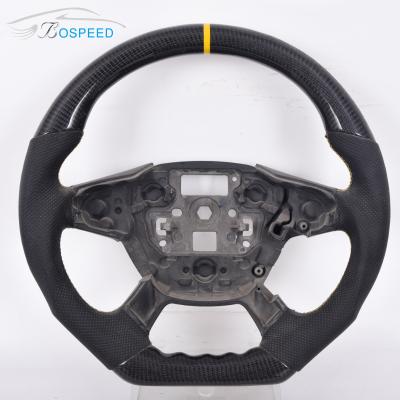 China Yellow Stripe Ford Carbon Fiber Steering Wheel Black Leather 350mm for sale