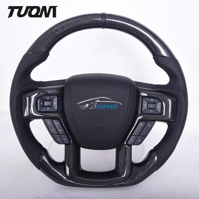 China Custom Carbon Fiber Black Perforated Leather Steering Wheel Ford F150 Raptor for sale