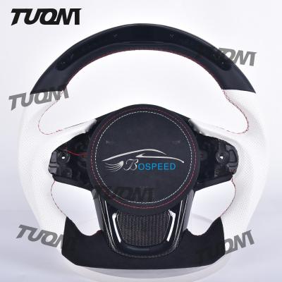 Κίνα Universal Leather Flat Bottom Steering Wheel Black White Fit For Toyota Easy Install προς πώληση