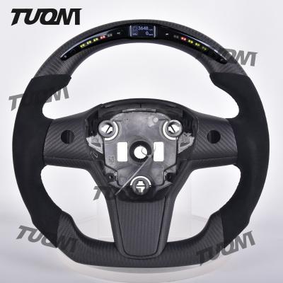 China Heat Resistant Carbon Fiber Tesla Model3 ModelY Steering Wheel Rounded Universal Fitment Te koop