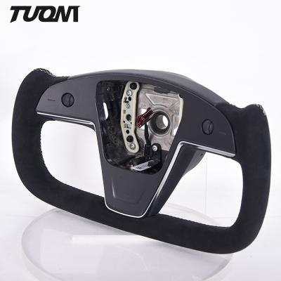 China Black Square Sports Model 3 Alcantara Steering Wheel ODM OEM for sale