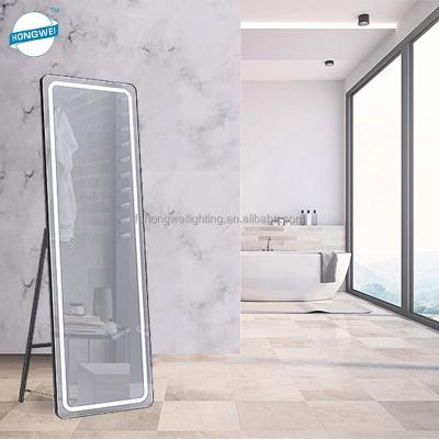 China NEW Country Floor Stand Glass Cloakroom Clothes Store Integral Mirror with LED Lights for Bathroom Wall Backlit Dressing Mirror for sale