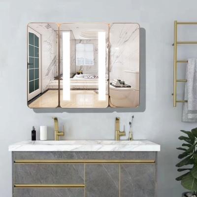 China Modern High Quality Outdoor Wall Mounted Color Change Sensor Touch Makeup LED Bathroom Mirror Cabinet Dimmable for sale