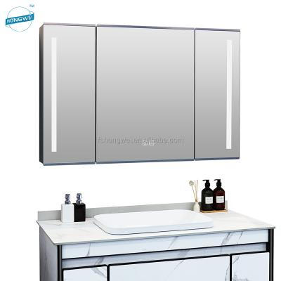 China Enlargement 3 Door Wall Mounted Hanging Mirror Medicine Cabinet Bathroom Vanity Cabinets Smart Mirror Cabinet Bathroom Dressing Table HD for Hotel for sale