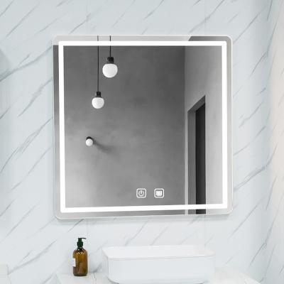 China Hot New Product Square Bath Mirror Touch Magnifying Smart Sensor Led Light Bathroom Mirror Magic Photo Booth for sale