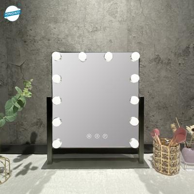 China Personalized Silver Smart Bulb Vanity Beauty Mirror Espelho Decorative Makeup Mirror Digital Pendulum Hollywood Salon Vanity Mirror for sale