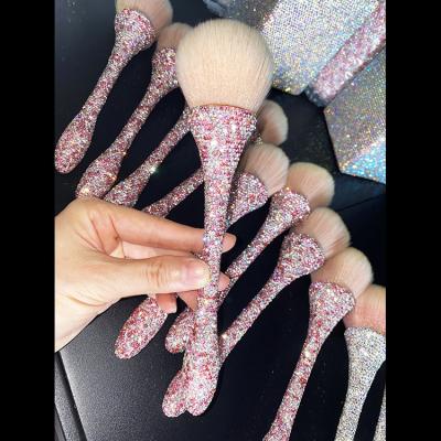 China Small size makeup brush rhinestone handle pink fluffy loose makeup brush simple wholesale soft silky brush for sale