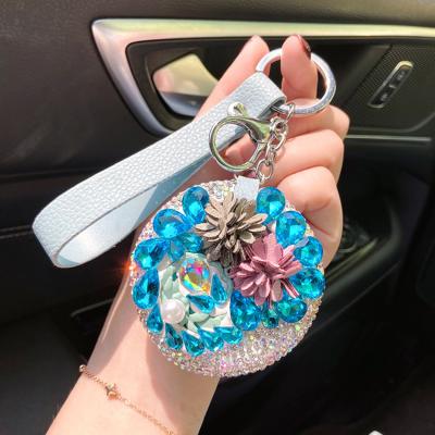 China Wholesale Fashion Enlarging Key Chains Pocket Mirror Diamond Round Mirror Mini Car Key Chain Pendant Mirror for sale