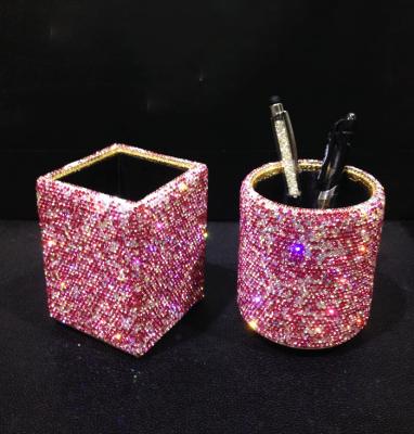 China 2021 Fashion Hot Sale Rhinestone Glitter Makeup Brush Holder Cup Pen Holder Cosmetic Storage Box for sale