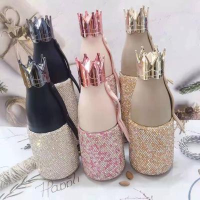 China New PORTABLE Crown Diamond Crystal Water Bottle Stainless Steel Thermos Vacuum Water Bottle With Handle Cup for sale