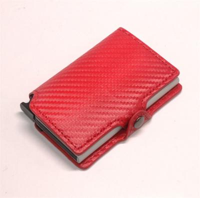 China Red RFID Carbon Fiber Wallet RFID Blocking Aluminum Automatic Noise Cards Bundle Up Slim Metal Card Case Holder Wallet for sale