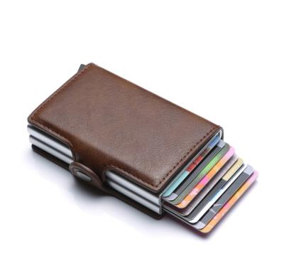 China RFID Double Card Holder PU Leather Wallet with Sound and RFID Blocking Function for Business Gift Christmas Gift for sale