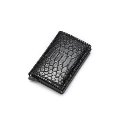 China RFID Card Holder Wallet Metal With Croc PU Leather Cover RFID Blocking Function Porta Cartao For Credit Cards for sale