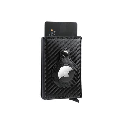 China Black Anti Theft Carbon Fiber RFID Blocking PU Leather Card Holder With Airtag Cover For Apple Airtag Anti Lost Device for sale