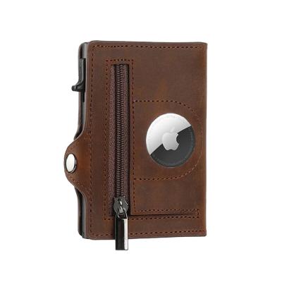 China Genuine Leather Wallet Anti Theft RFID Blocking Card Holder With Case Protected Cover For Airtag for sale