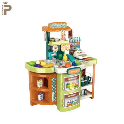 China Foldable Children Pretend Play Interaction Toy 2in1 Storage Children Supermarket Cashier Table Toy Set for sale