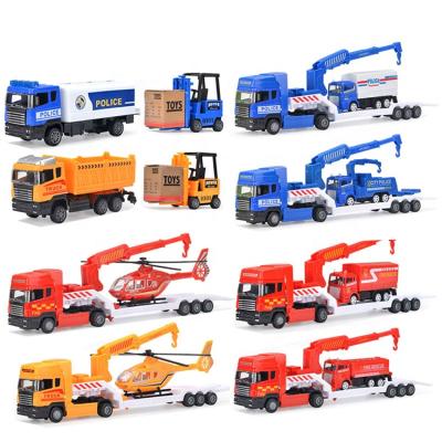 China Diecast Toy Car New Hot Diecast Model Set Toy Friction Helicopter Trailer Flatbed Truck Engineering Vehicle Children Alloy Toy Car for sale