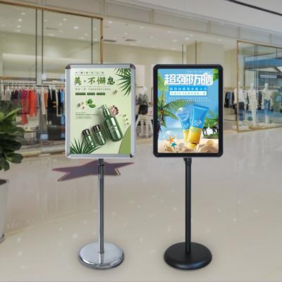 China Silver Black Aluminum Alloy Floor Standing Sign A2 A3 A4 Round Corner Aluminum Alloy Retractable Advertising Poster Stand for sale