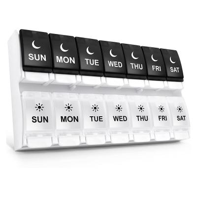 China Plastic Weekly Night Day PP Pill Box Case Portable Daily Pill Organizer 7 Day Pill Organizer With Push Button Design for sale