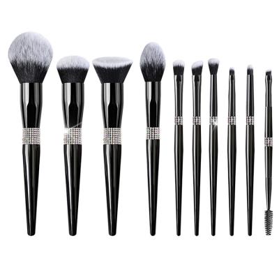 China Angular Blush 10cps New Make Up Machine OEM Black Metal & White Fluffy Hair Bling Rhinestones Synthetic Makeup Brush Set for sale