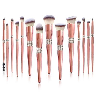 China Angular Blush Logo Eco Friendly Synthetic Custom Made High Quality 14 PCs Rose Gold Makeup Brush Set Professional for sale