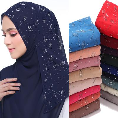 China New Lady High Quality Bubble Chiffon Rhinestone Muslim Hijab Malaysia Chiffon Solid Color Chiffon Fashion Hijab for sale