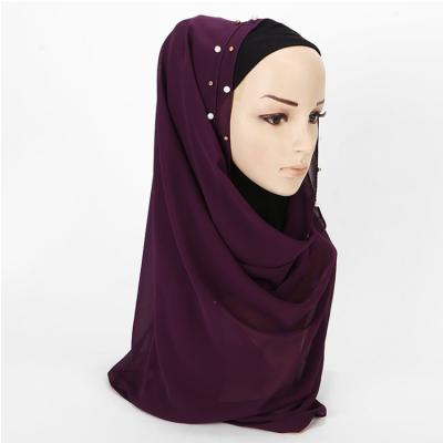 China Neckscarf& Fashion Solid Color Chiffon Nail Pearl Scarf Pearl Chiffon Shawl Bubble Chiffon Hijab Muslim Hijab Scarves for sale