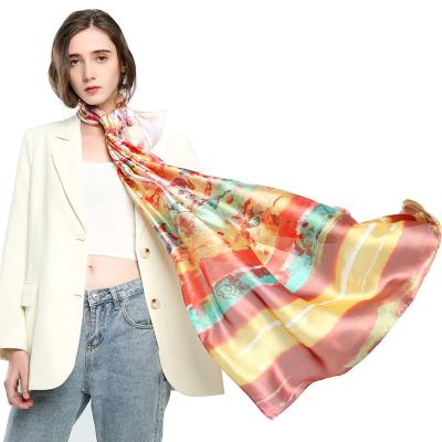 China 2021 spring silk and satin silk scarf new summer new scarf silk shawl tie-dye print prickly scarf for sale