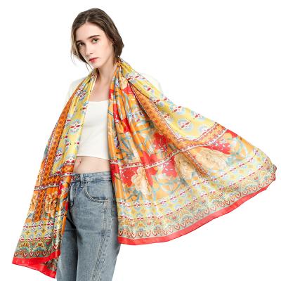 China New Spring and Summer Scarf New Spring and Summer New Satin Color Silk Block Quilting Printed Silk Scarf for sale