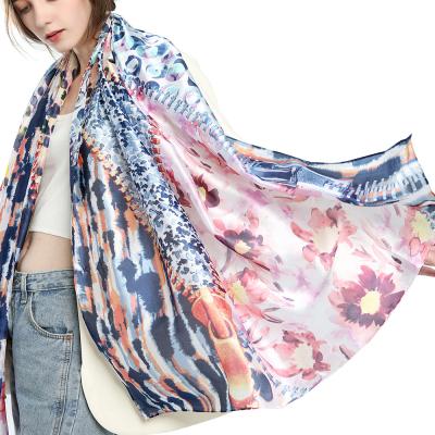 China 2021 silk spring and zipper silk satin scarf new summer new silk scarf shawl printing pungent silk scarf for sale