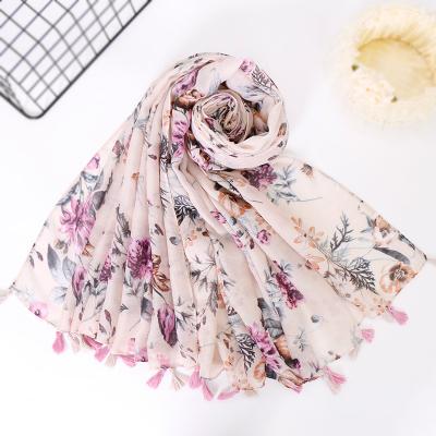 China New Bali Yarn Style Increased Encryption Bali Yarn Scarf Women Sunscreen Wind Cotton And Small Floral Canvas Shawl for sale